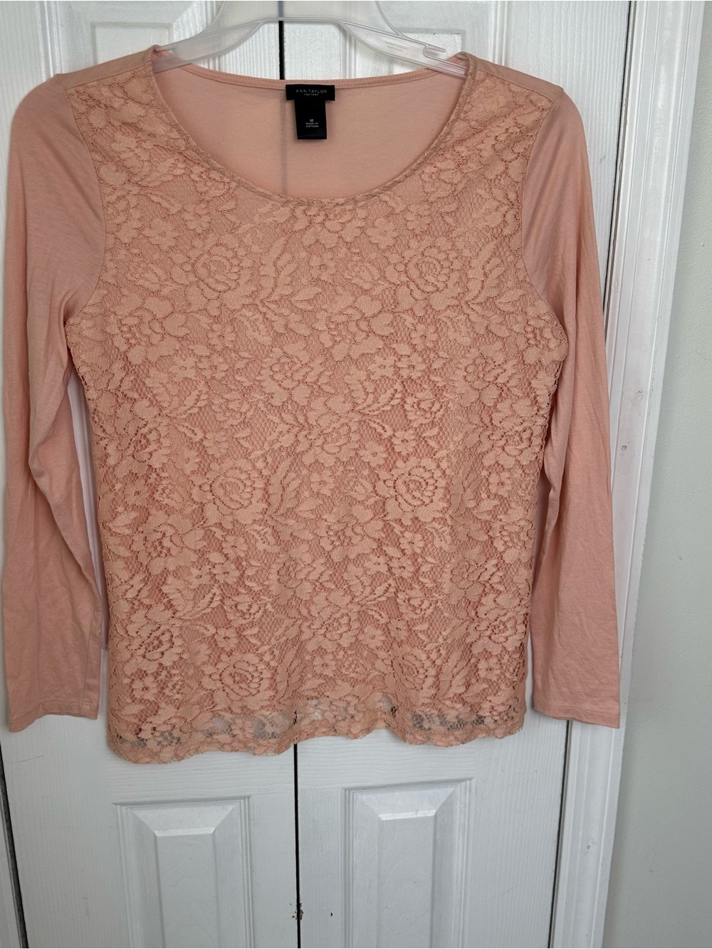 Ann Taylor Factory Peach Lace Front Long-Sleeve Tee